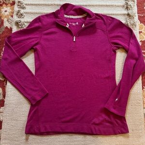 Smartwool zip neck merino wool base layer top long sleeve dark fuchsia women’s M